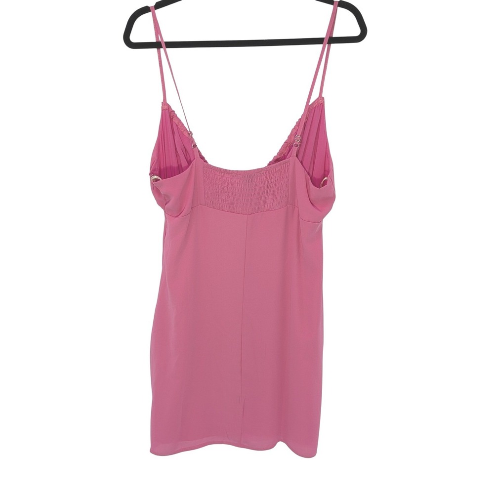 Forever 21 Womens Dress Large Pink Mini Tie Front Smocked Back Adjustable Straps - Picture 3 of 7